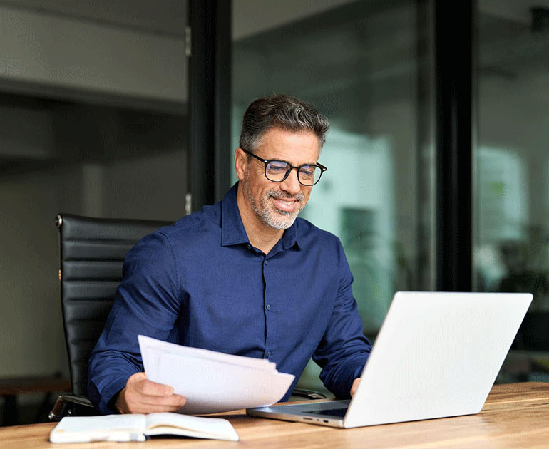 Businessman reviewing finances